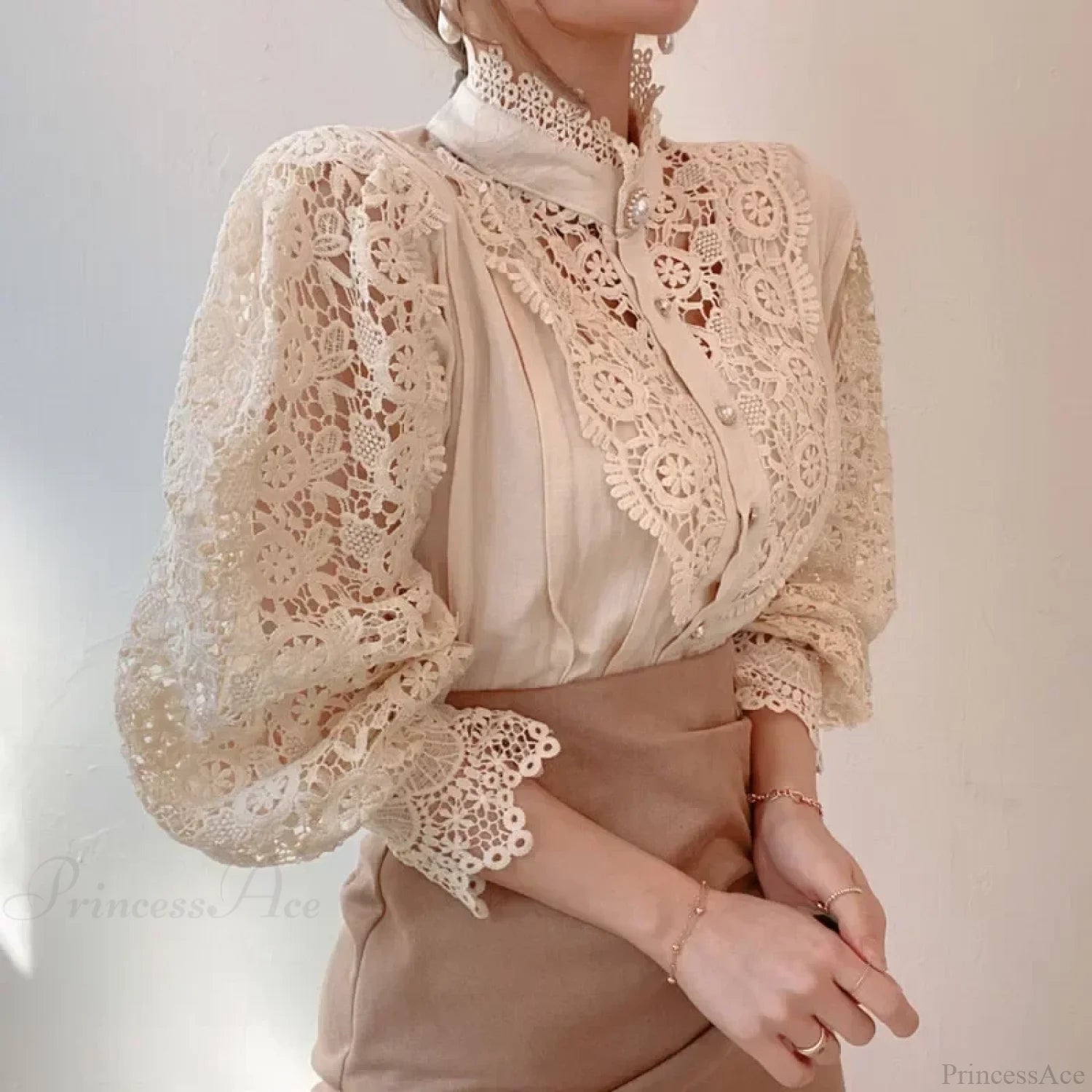 Flower Lace Patchwork Petal Sleeve Blouse blouse-250223