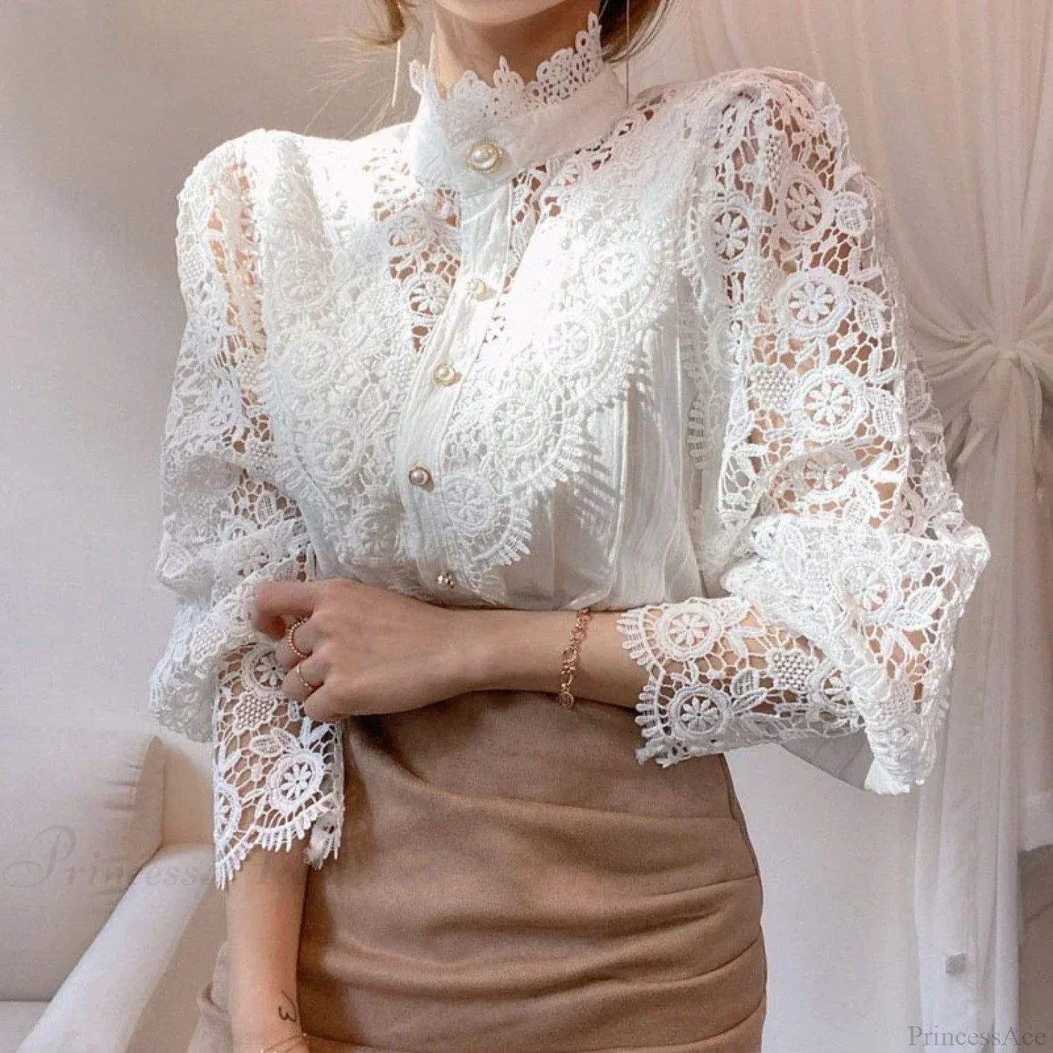 Flower Lace Patchwork Petal Sleeve Blouse blouse-250223