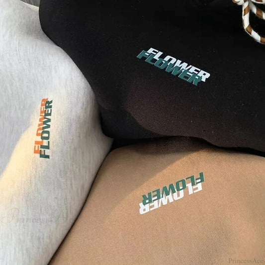 FLOWER Letter Print Y2K Fleece Hoodie