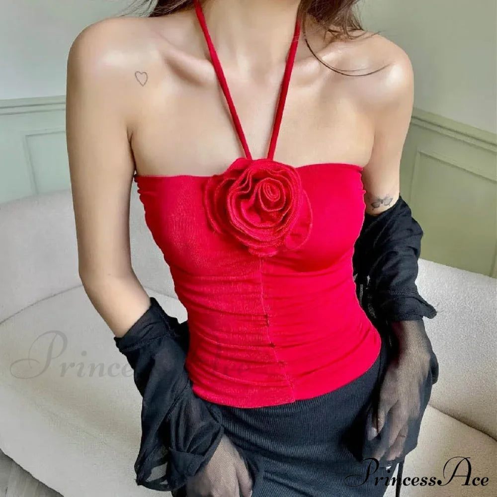 Flower Patchwork Halter Tubes Off Shoulder Backless Tank 2024 Sexy Women Ruched Black Mini Vests