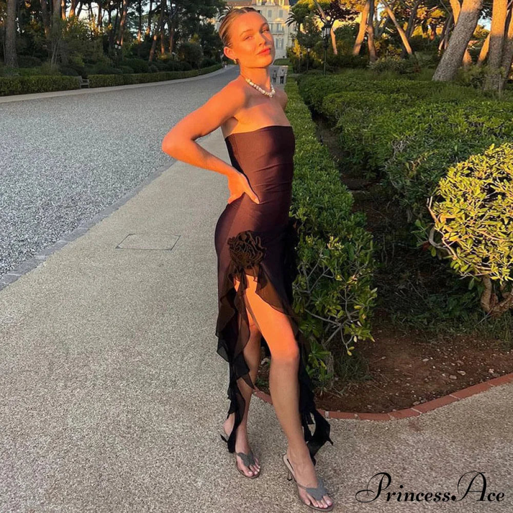 Flower Print V Neck Sleeveless Classic Bodycon Maxi Dress - Pink L / Black Party Dresses-L