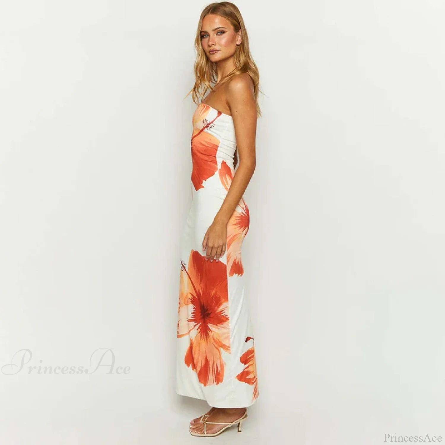 Flower Printed Off-Shoulder Slim Beach Long Floral Dress floraldress-250126