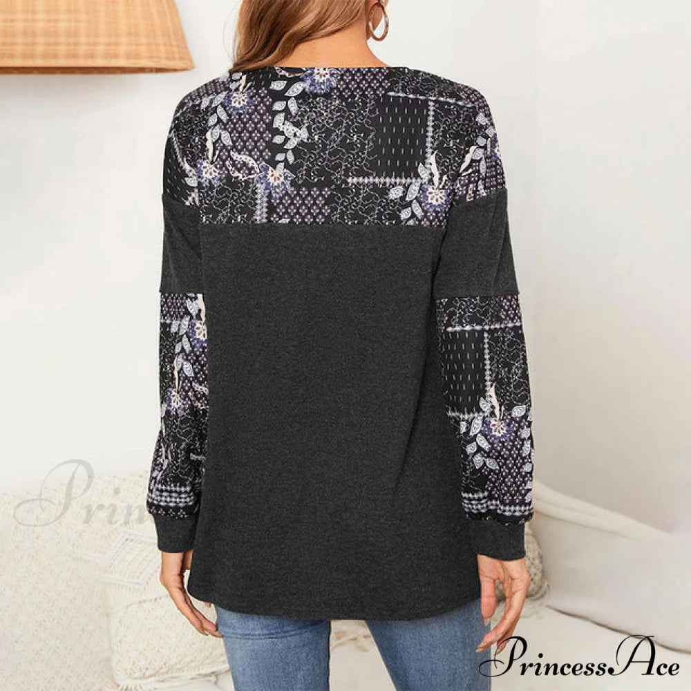 Flowered Patchwork T-Shirt Blouses