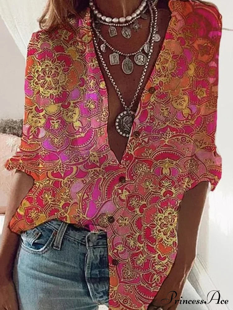 For Blouse - Long Women Loose Arm Size Large Casual Fashion Top S / Red