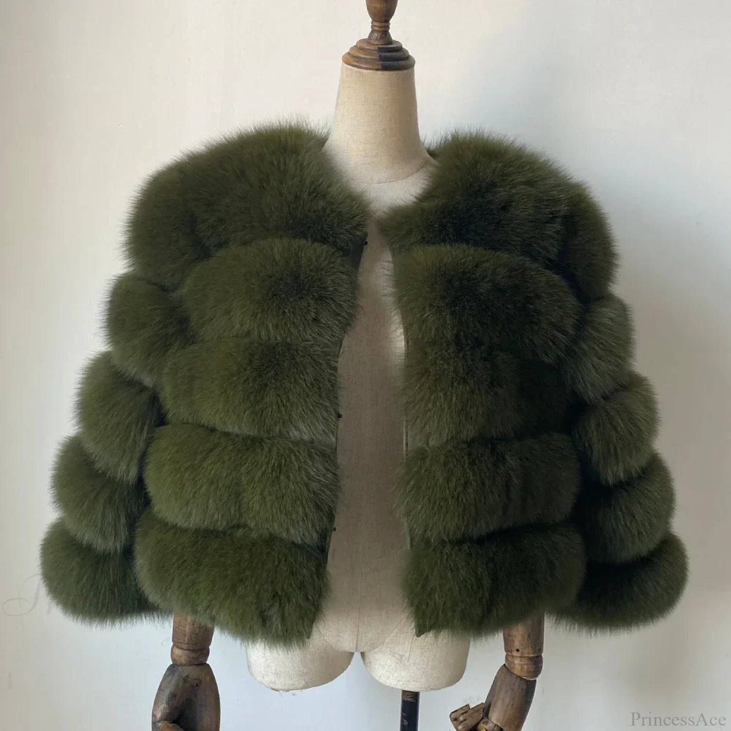 Fox Fur Winter Cold Weather Coat army green / S