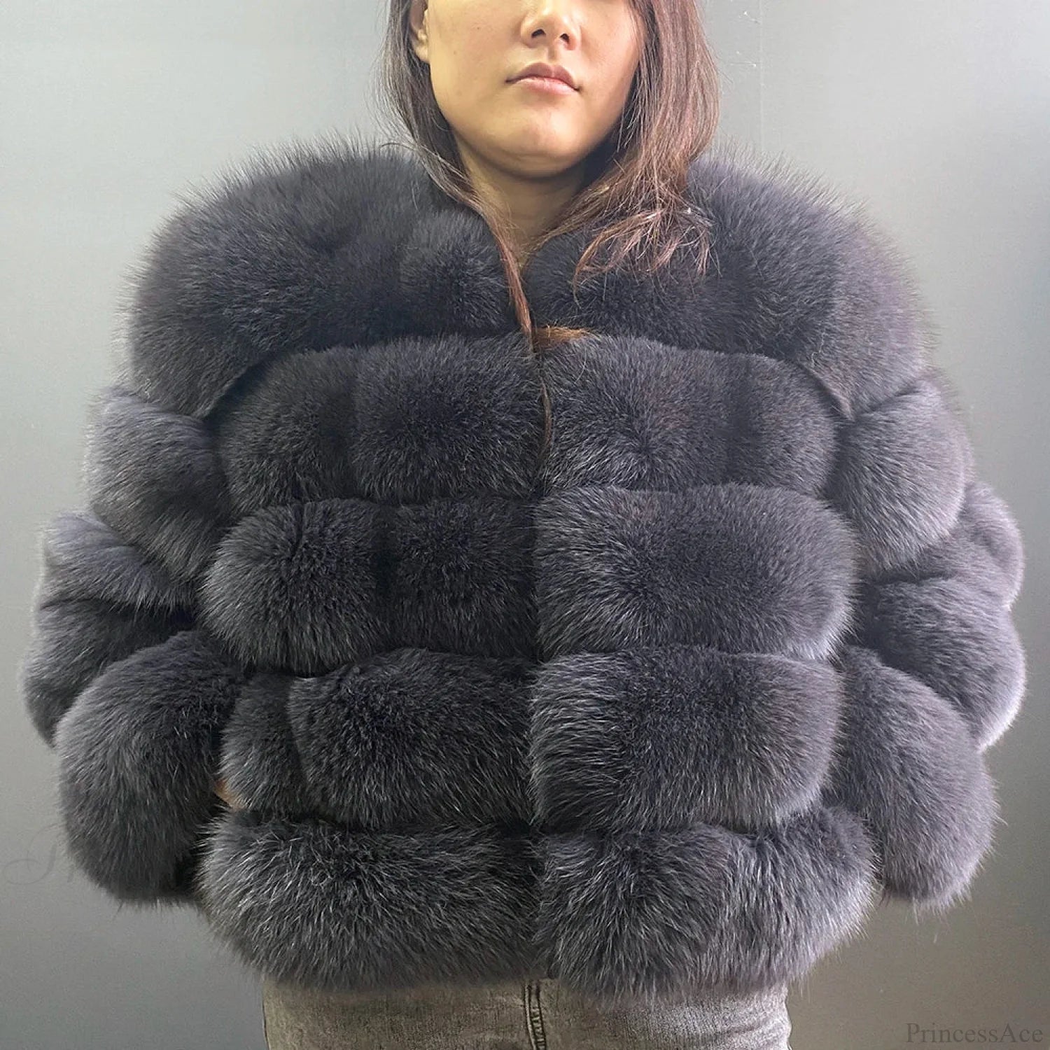 Fox Fur Winter Cold Weather Coat dark grey / S
