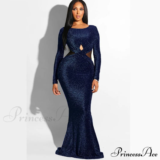 Francine Formal Open Charming Back Glitter Dress Dark Blue / S S.o. Long Dresses