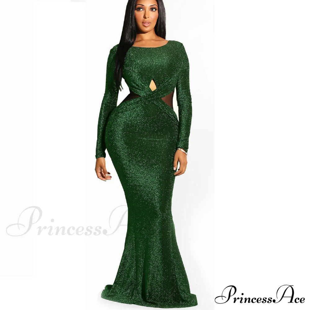 Francine Formal Open Charming Back Glitter Dress Green / S S.o. Long Dresses