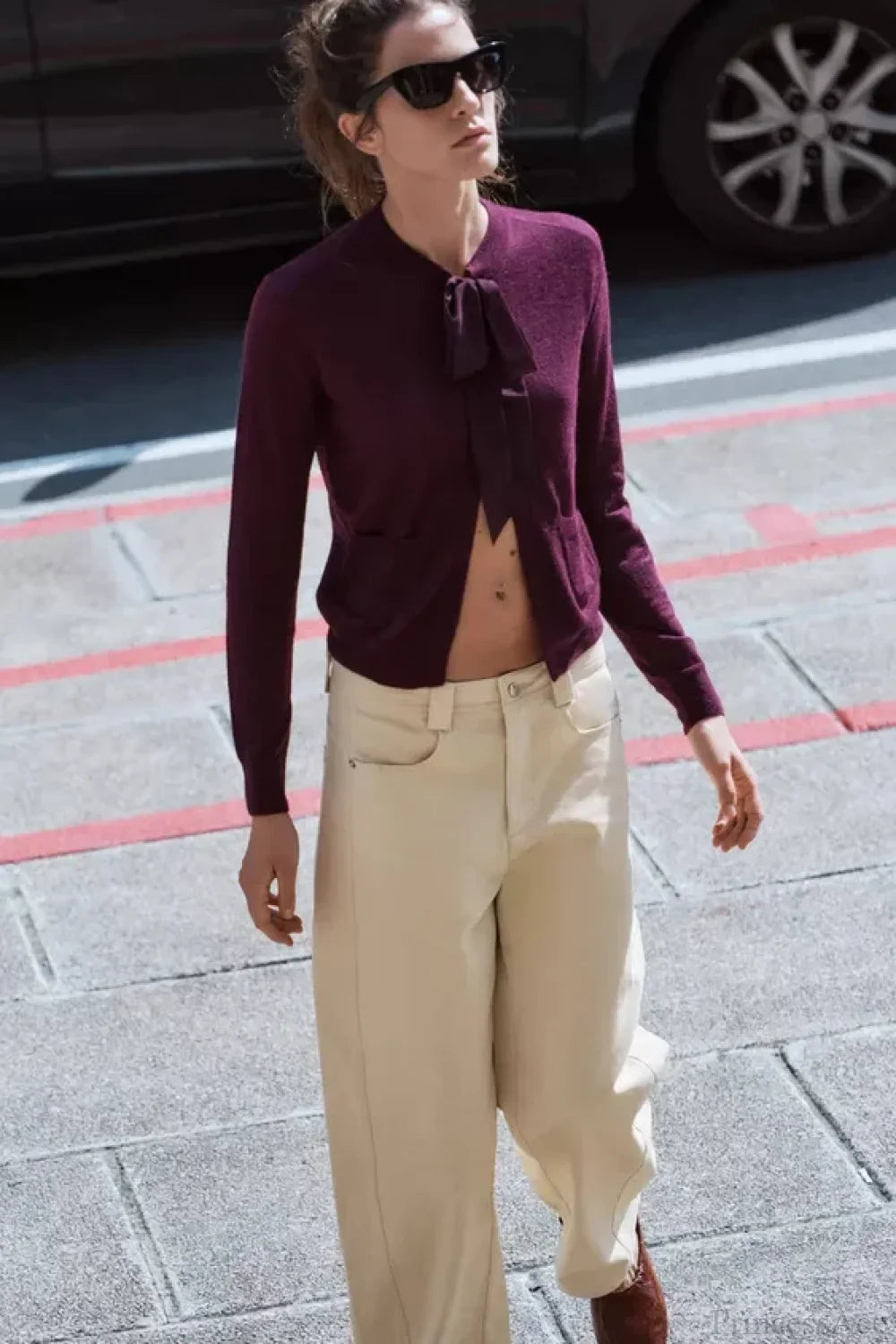 French Design Bow Wool Blended Cardigan