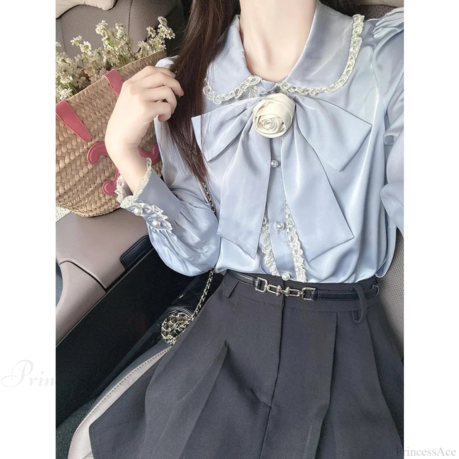 French Lace Lolita Elegant Long Sleeve Blouse blue shirt / S(40-47.5KGS) blouse-250126