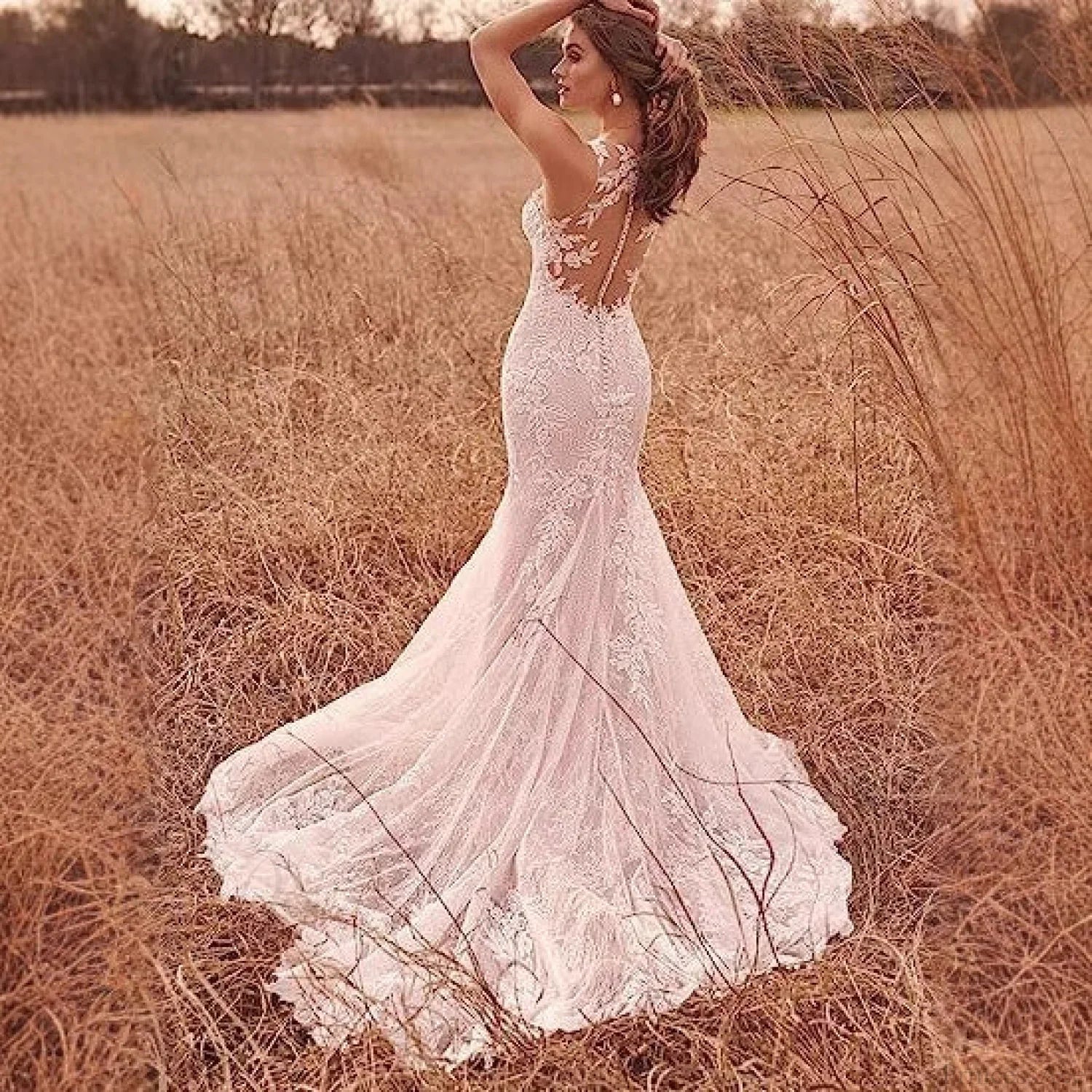 French Lace Mermaid Bridal Wedding Dress white / 2 weddingdress-250223