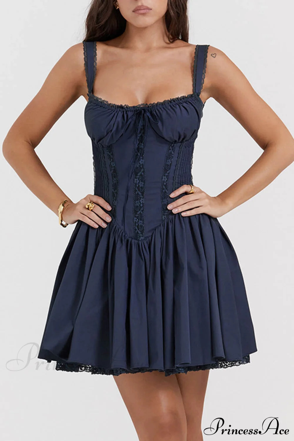 French Navy Stylish Corset Mini Dress Dresses