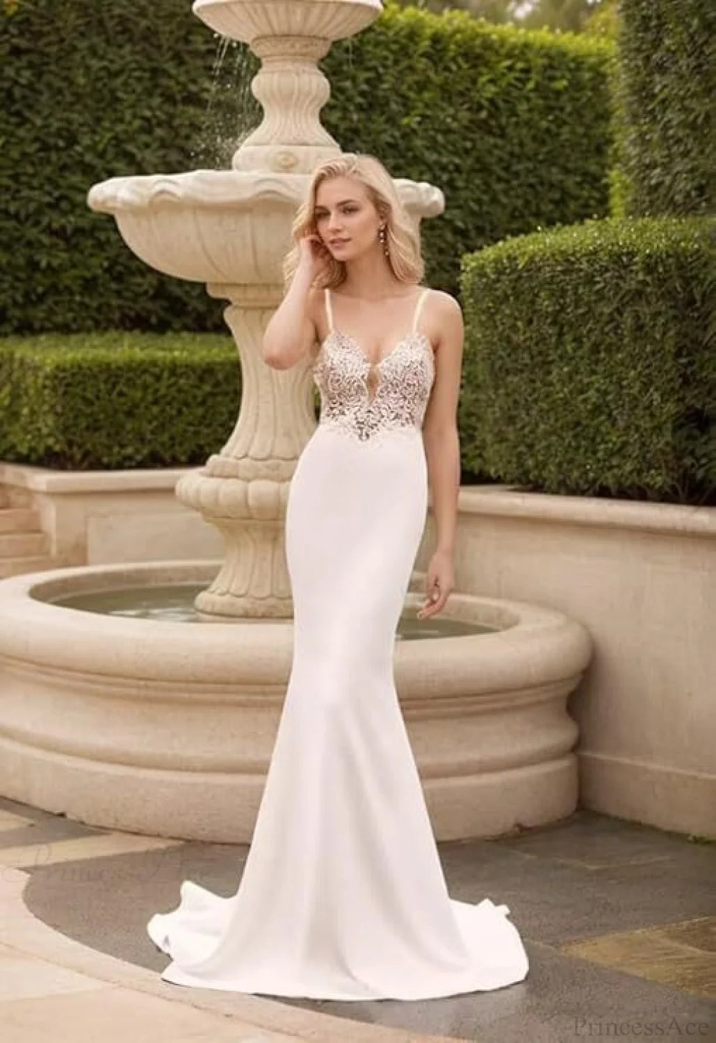 French Spaghetti Strap Mermaid Wedding Dress white / XS weddingdress-250223