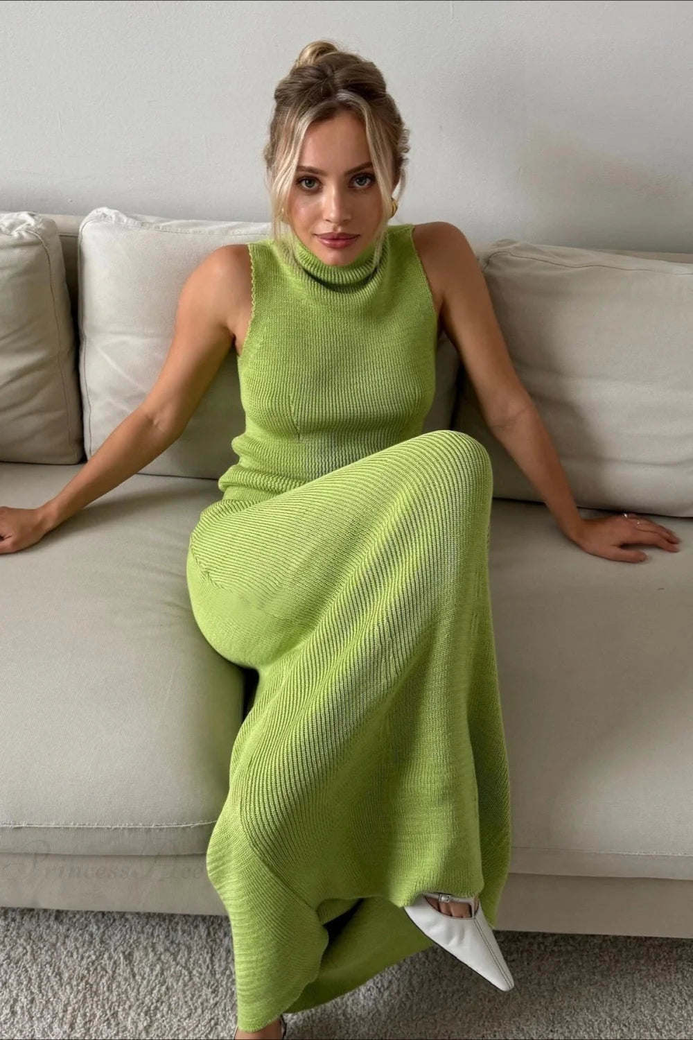 French-Style Sleeveless Turtleneck Cotton Wool Blend Two Piece Set