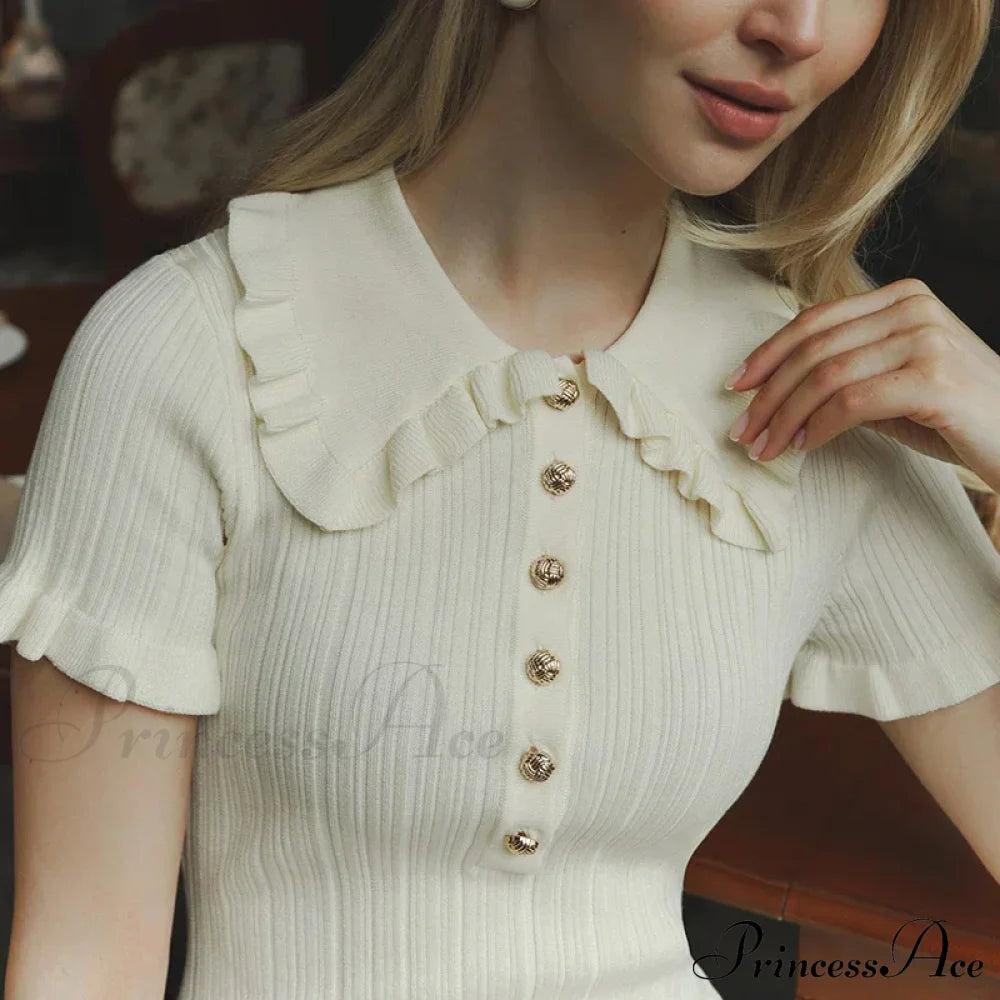 Frill Collar Short Charming Sleeve Mini Dress Women’s