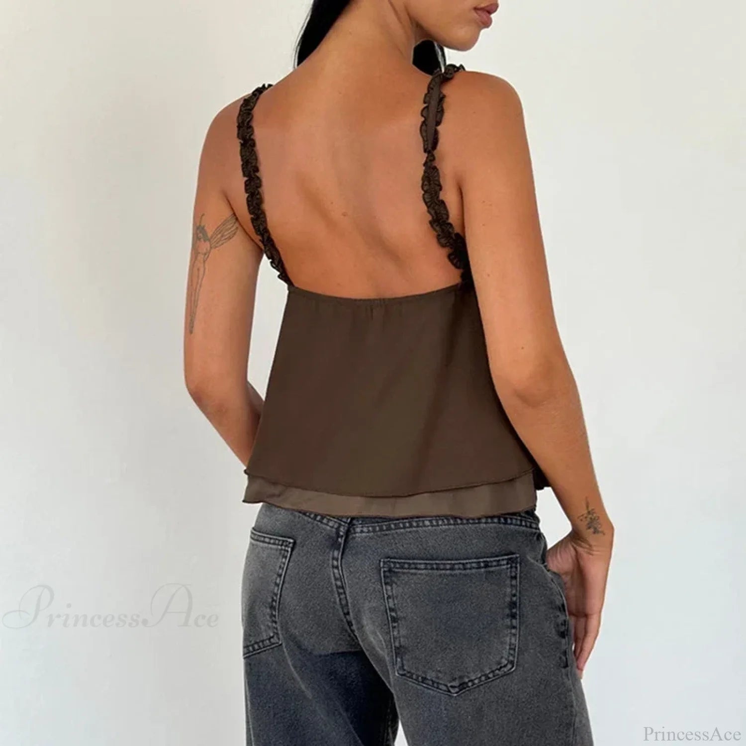 Frill Spaghetti Strap Chiffon Ruffled Crop Top croptop-250126