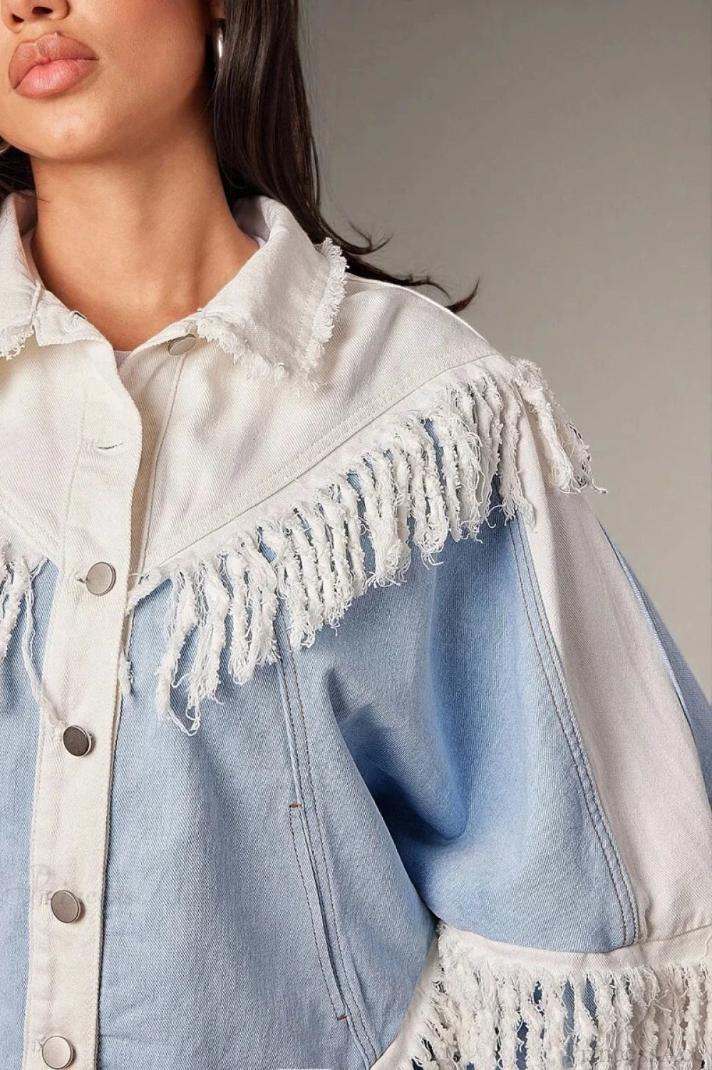 Fringe Paneled Denim Chic Jacket