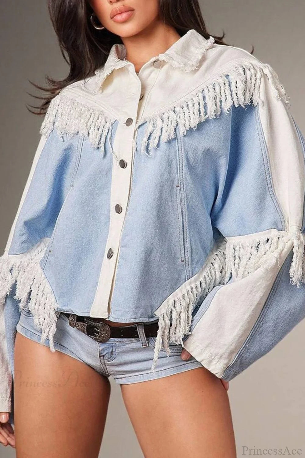 Fringe Paneled Denim Chic Jacket