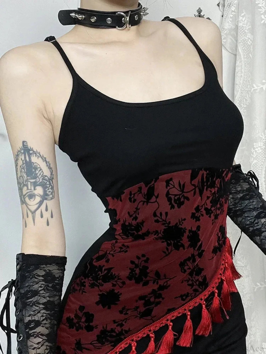 Fringe Spaghetti Strap Form-Fitting Maxi Dress