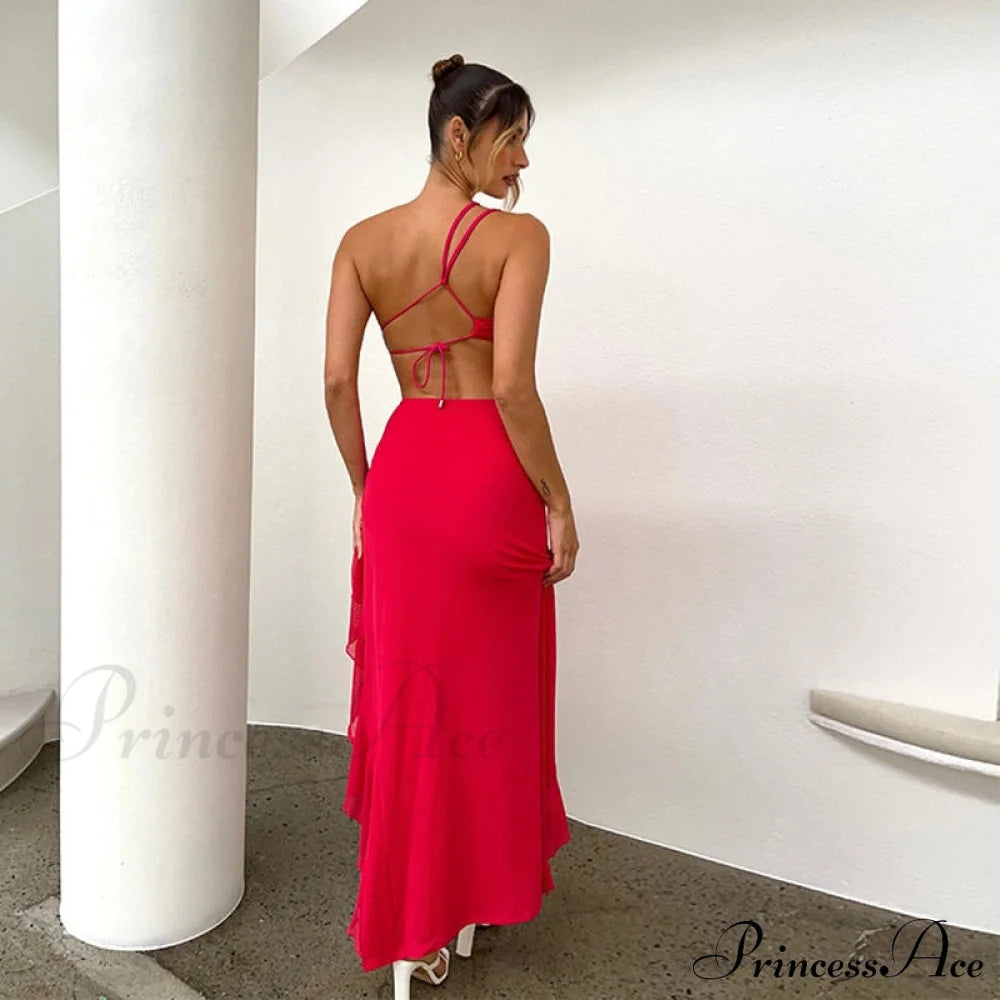 Full-Length Split Elegant And Birthday Cut Back Out Gown With Ruffles