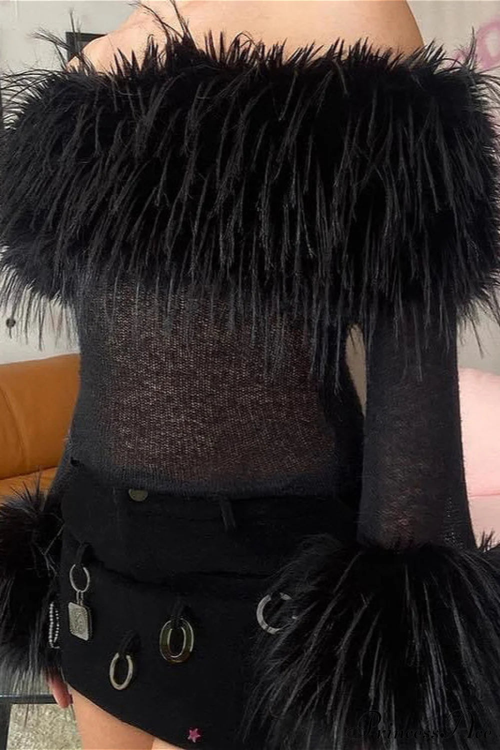 Fuzzy Trimmed Solid Short Long Sleeve Tee