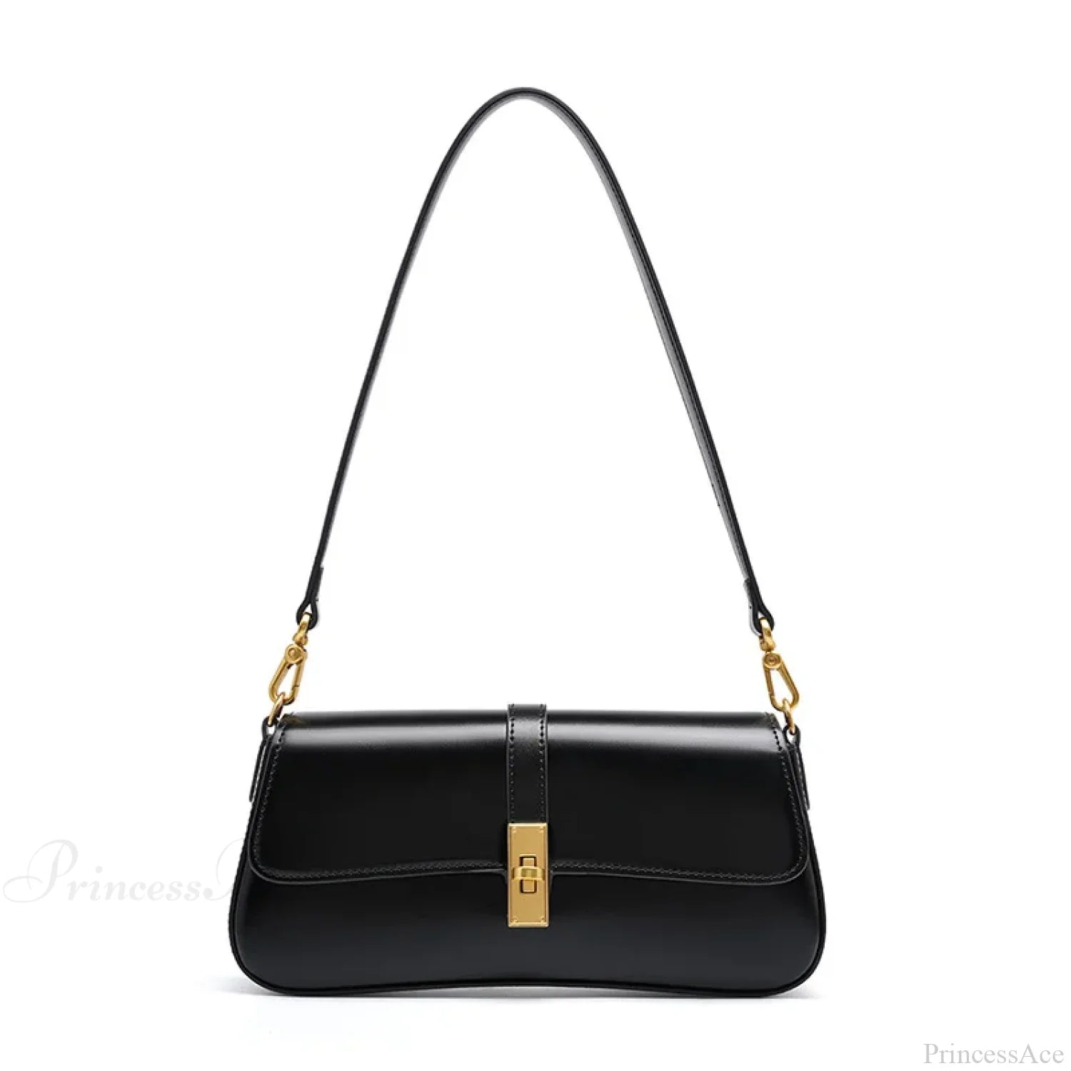 Genuine Leather Baguette Shoulder Bag Black shoulder-250126