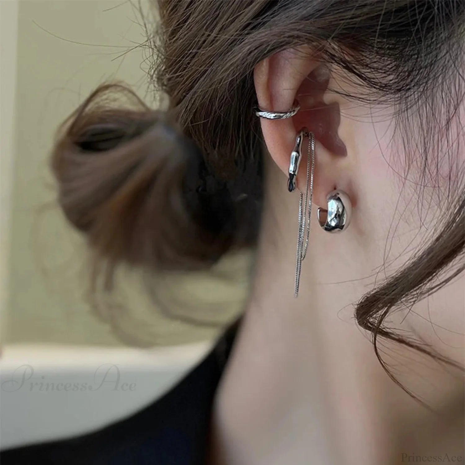 Geometric Fringe Chain Metal Clip Earring