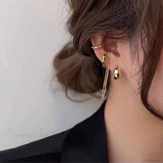 Geometric Fringe Chain Metal Clip Earring gold