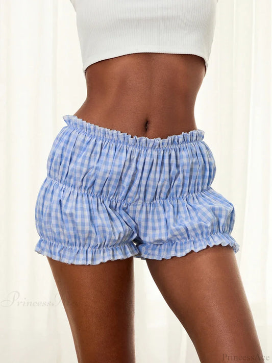 Gingham Frill Hem Bloomer Short Blue / S short-250223