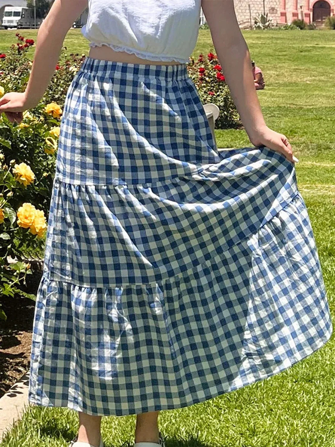Gingham Tiered Patchwork Skirt