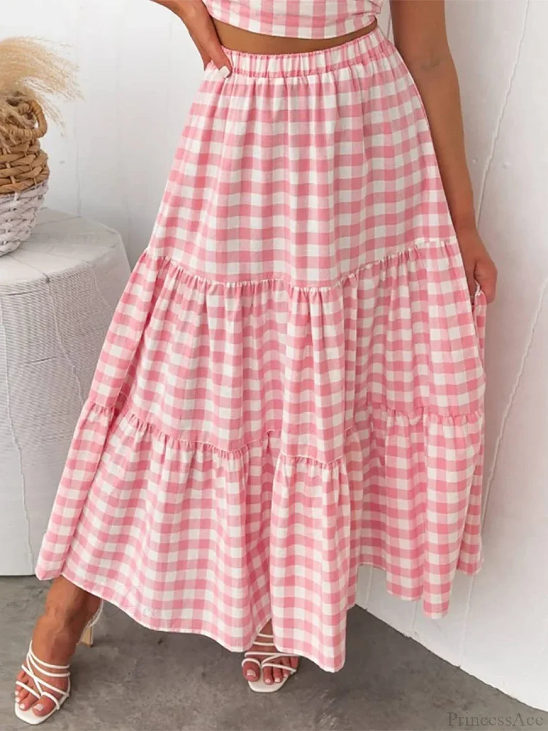 Gingham Tiered Patchwork Skirt