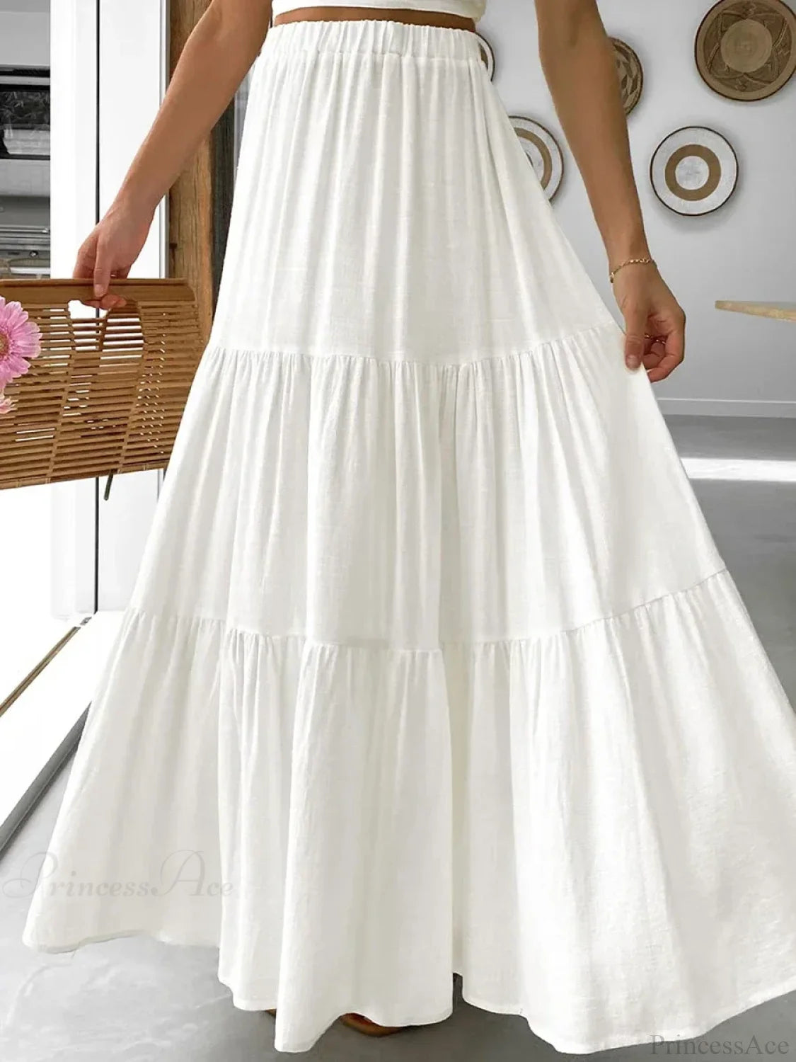 Gingham Tiered Patchwork Skirt White / S