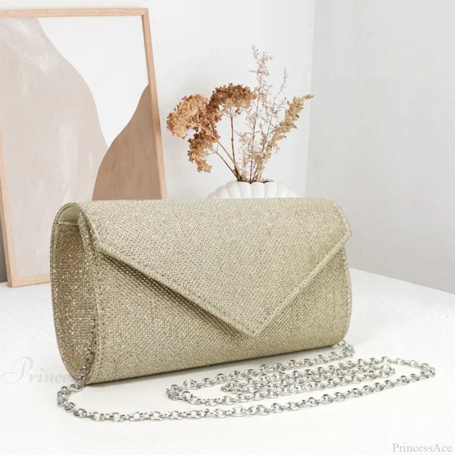 Glitter Envelope Chain Evening Clutch Bag Champagne clutchbag-250126