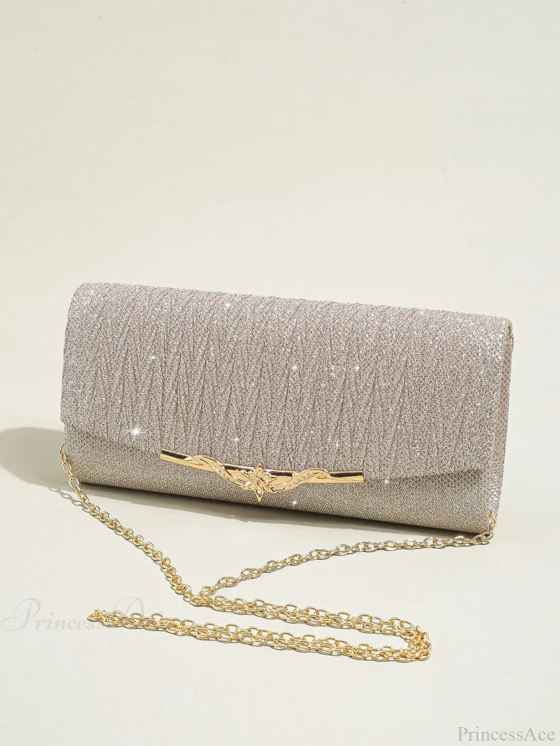 Glitter Envelope Evening Bag Detachable Chain Clutch Bag Champagne / (20cm clutchbag-250126