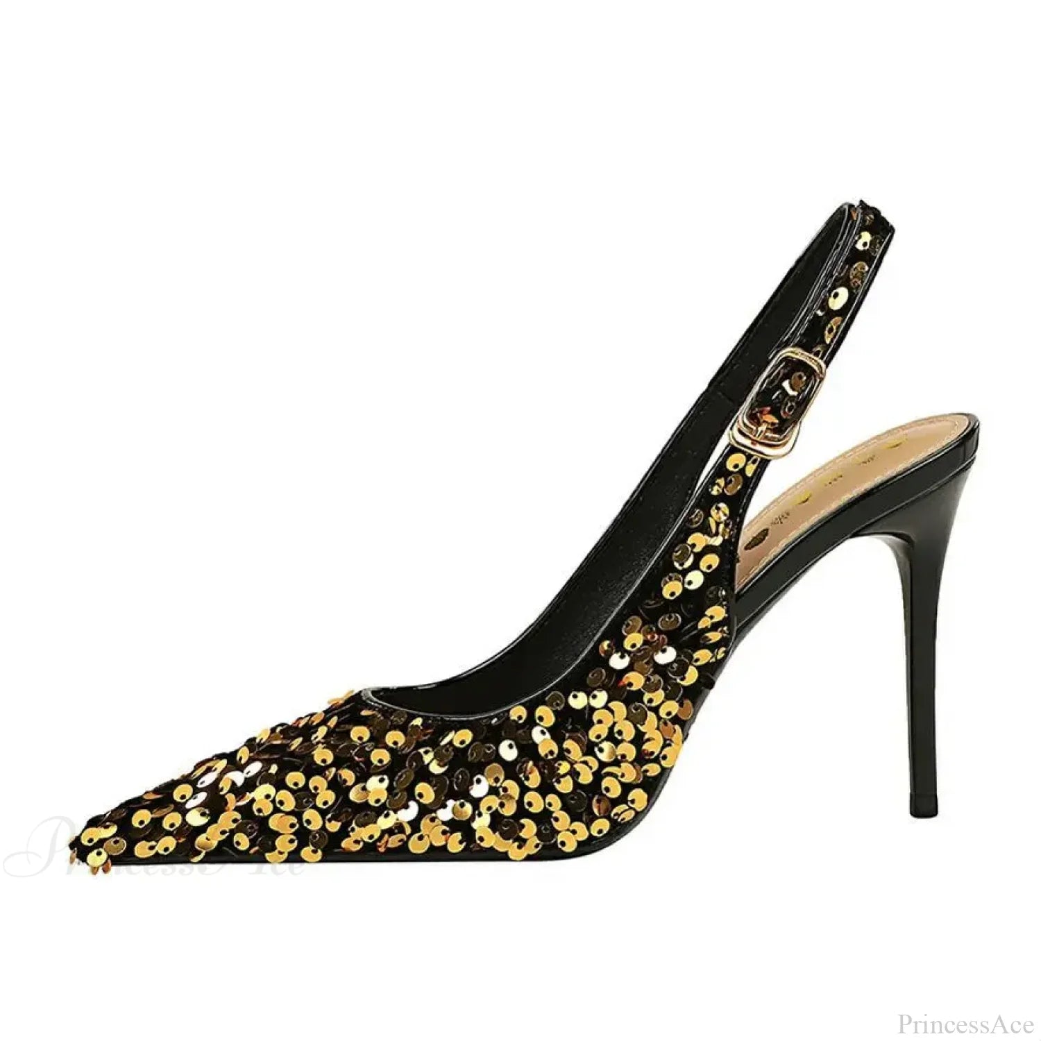 Glitter Luxury Pointed Toe Pumps Golden Thin Heels Sexy Slingback Sandals High Heel Gold / 35