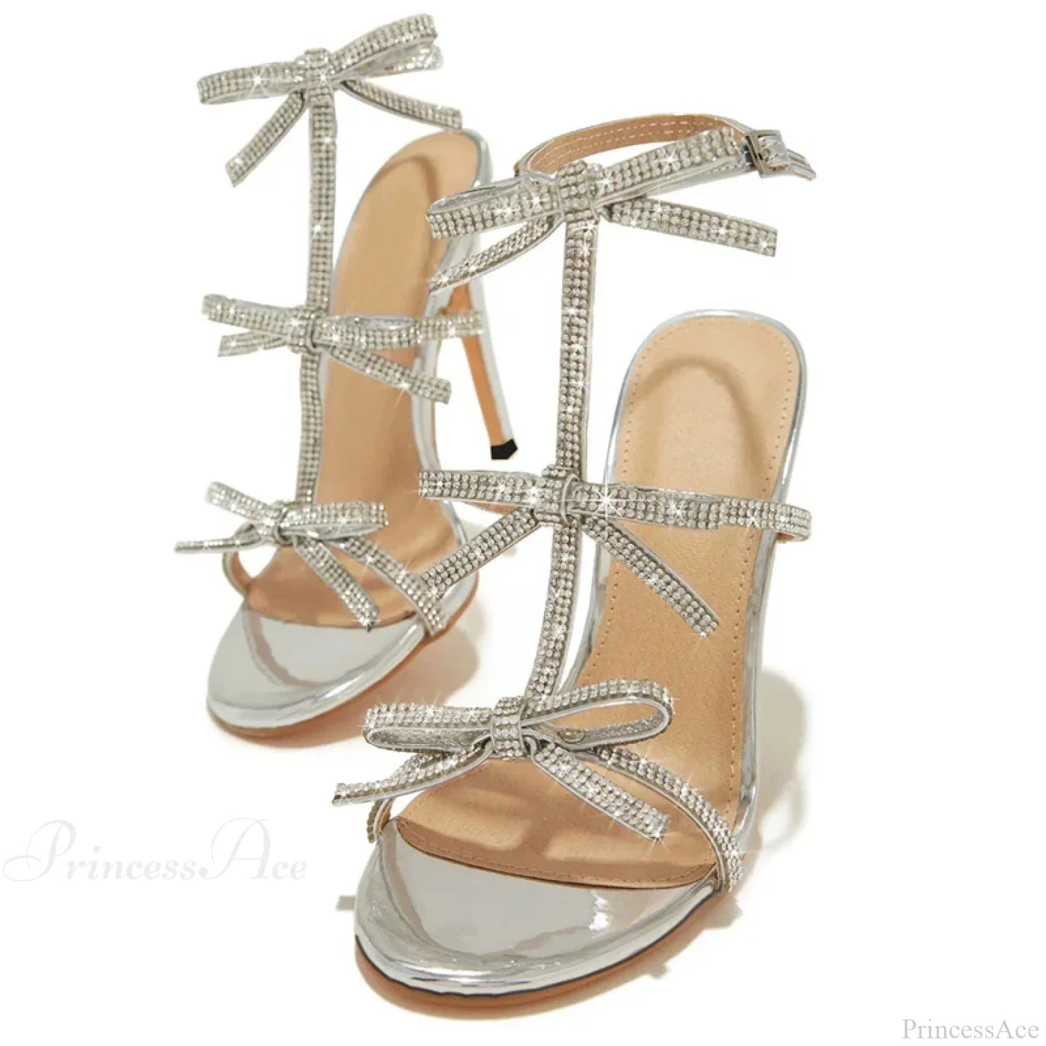 Glitter Rhinestone Bowknot Gladiator Thin High-Heels Sandals Sexy Open-Toe Party Dress High Heel