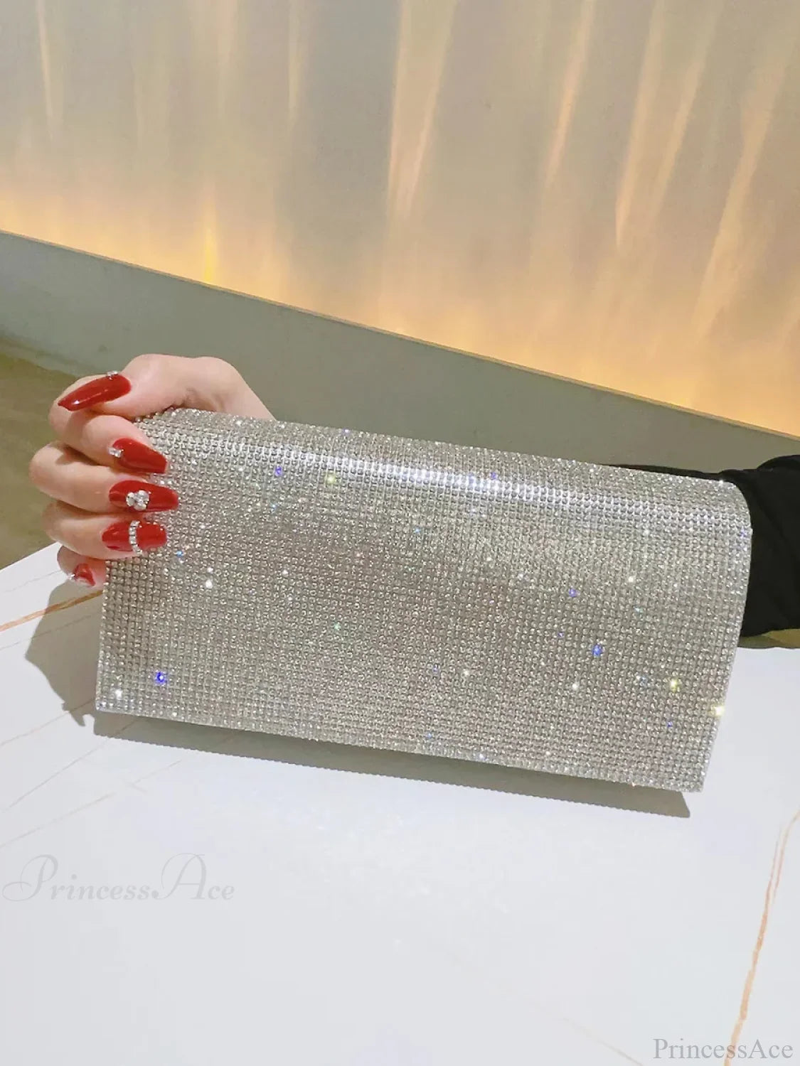 Glitter Rhinestone Clutch Evening Wedding Prom Crossbody Silver clutchbag-250126