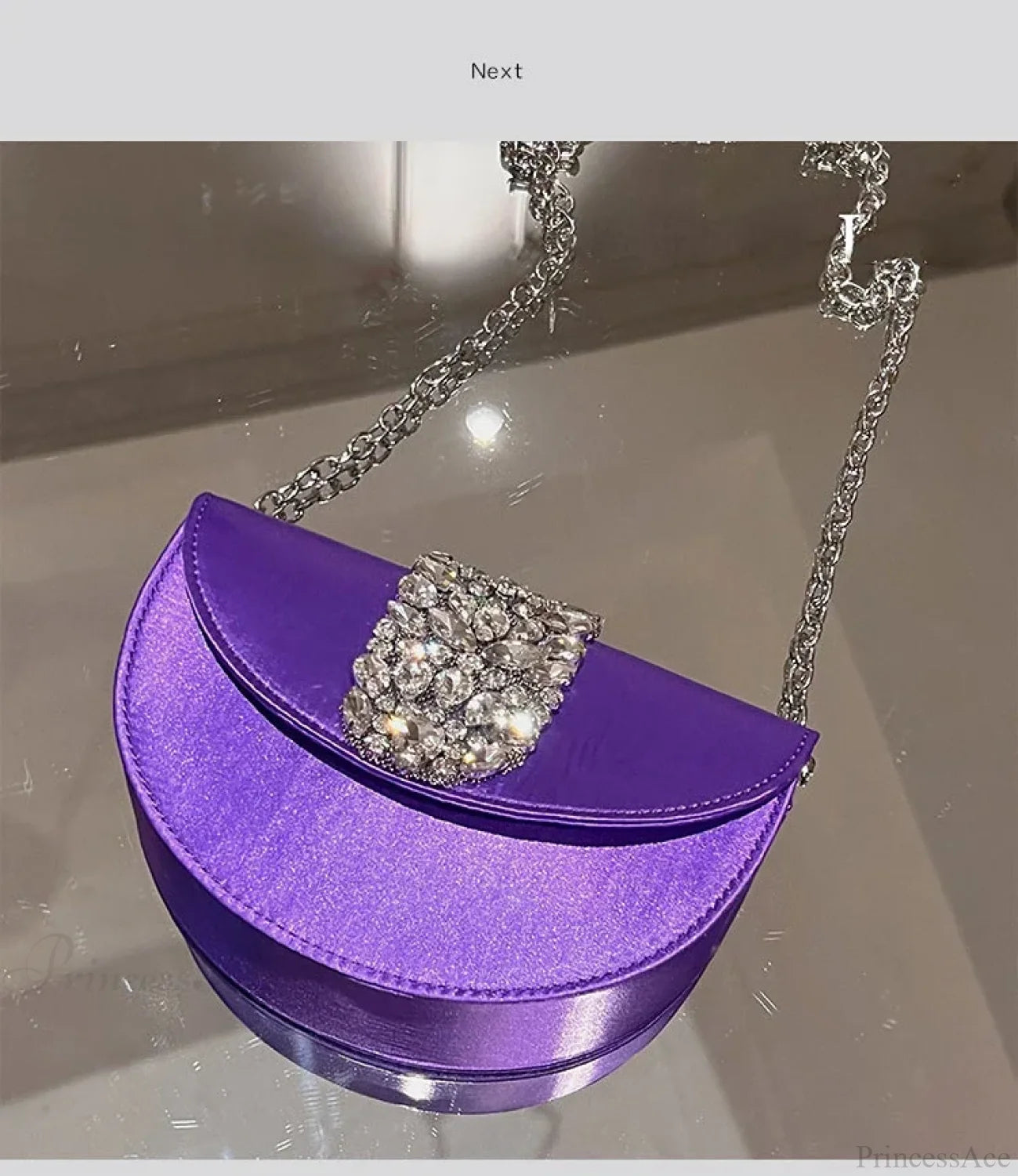 Glittering Crystal Satin Evening Clutch Wedding Purse Purple 19cm clutchbag-250126