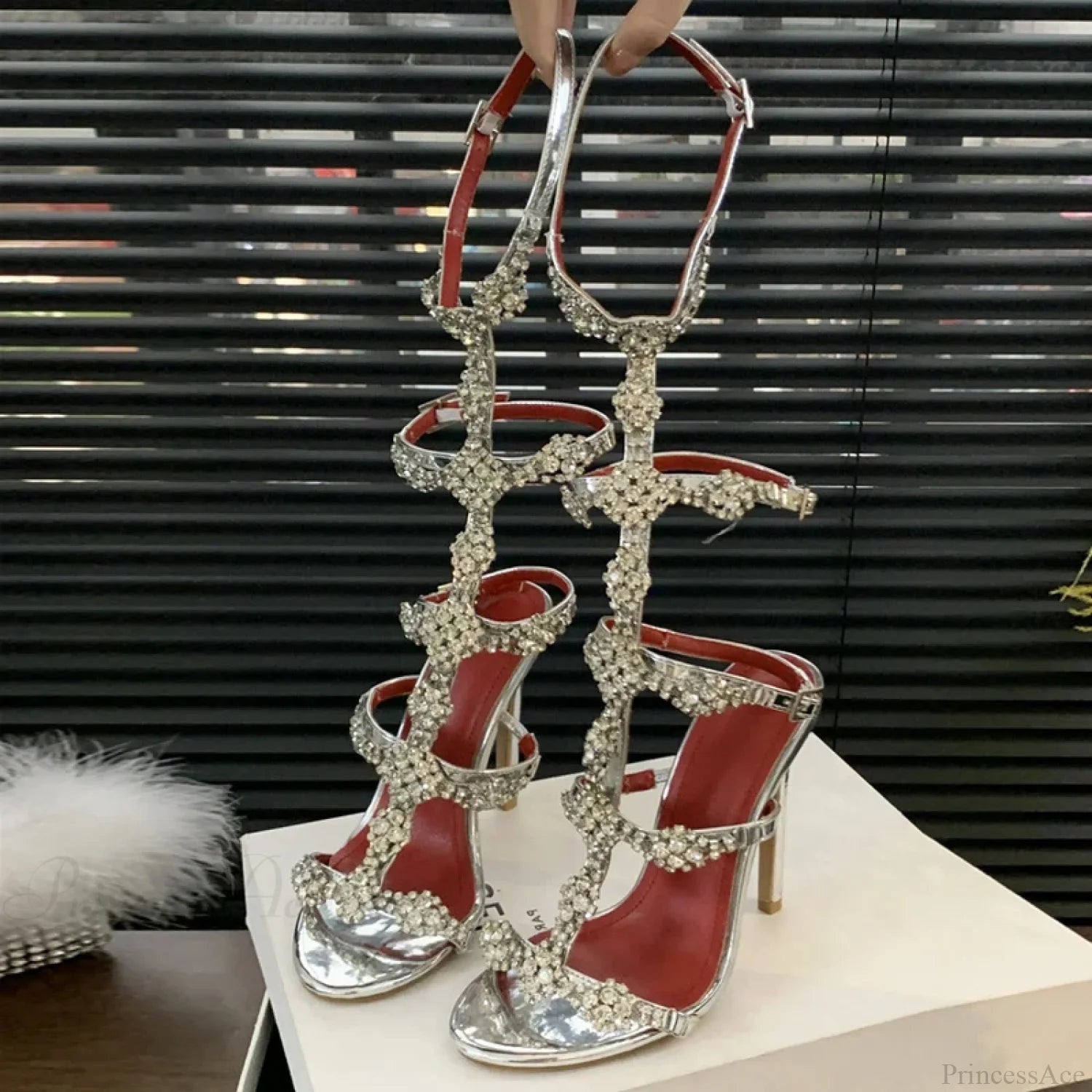 Glittering Sexy Crystal Open-Toe Rhinestone Platform Sandals Summer Party Elegant Stylish High Heel
