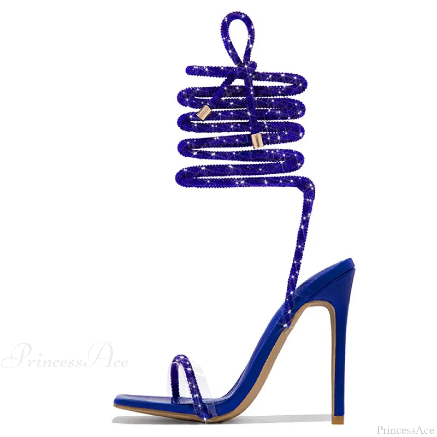 Gold Crystal Ankle Cross-Strap Sexy Open-Toe Club Summer Party Banquet High Heel Blue / 35