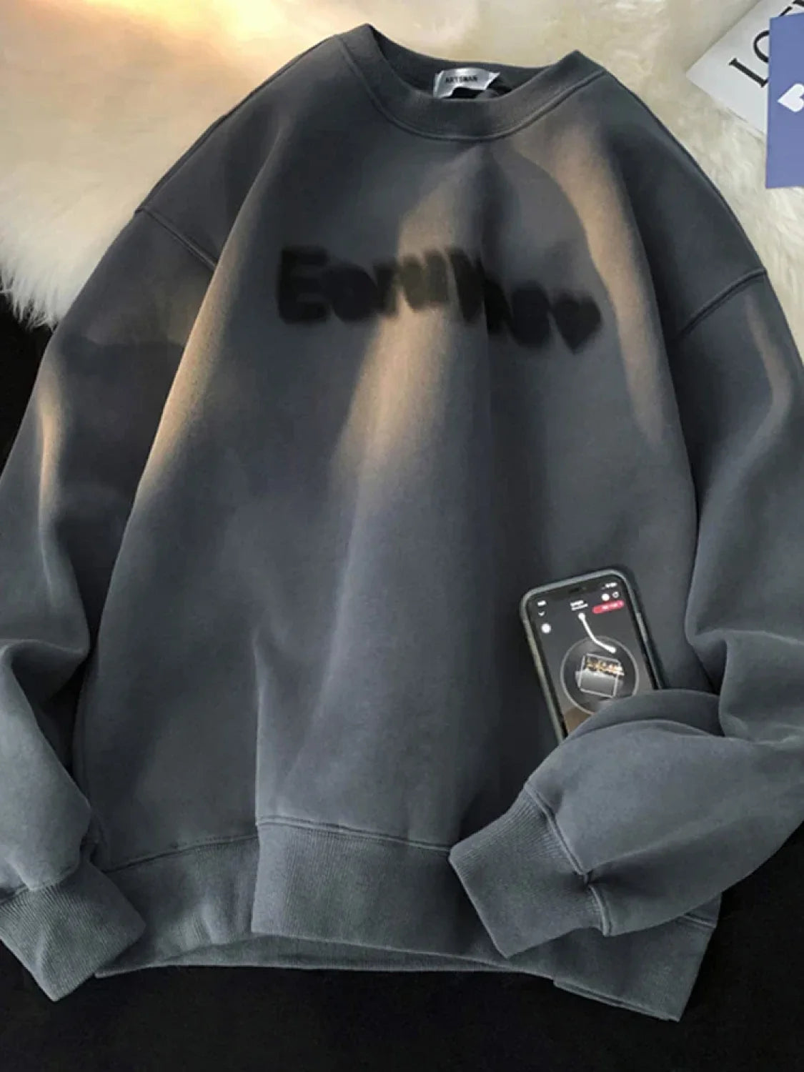 Goth Letter Print Cotton Sweatshirt Dark Grey / M(40-45KG)