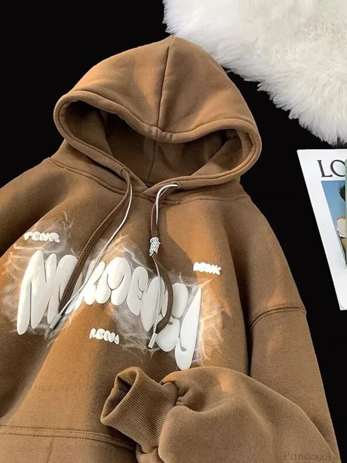 Goth Letter Print Y2K Vintage Hoodie Brown / M(40-45KG)