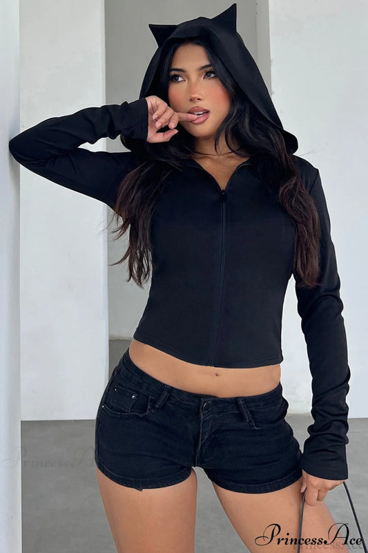 Goth Vibe Little Devil Y2K Slim Cropped Hoodie