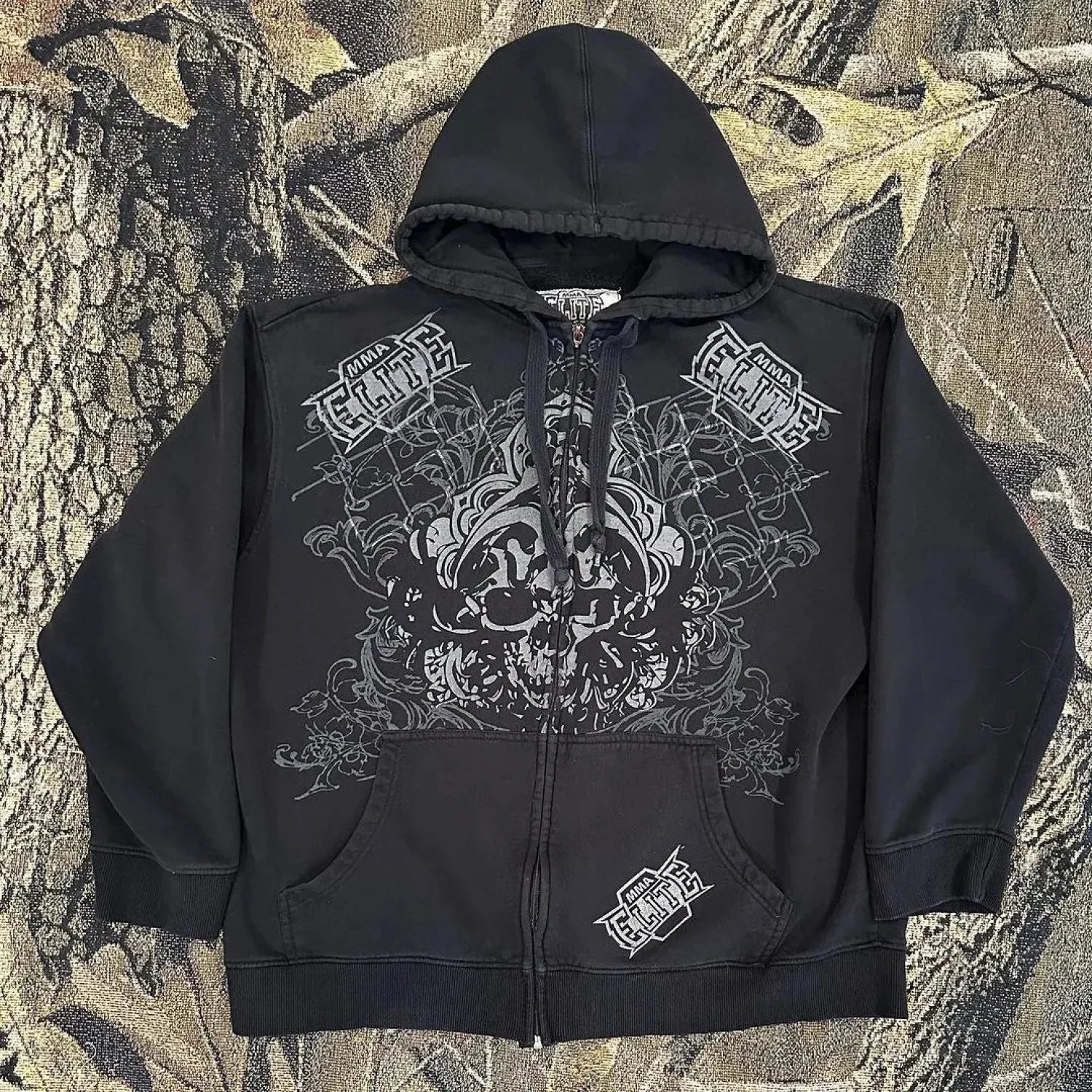 Gothic Dim Skull Print Pullover Hoodie Blue / M