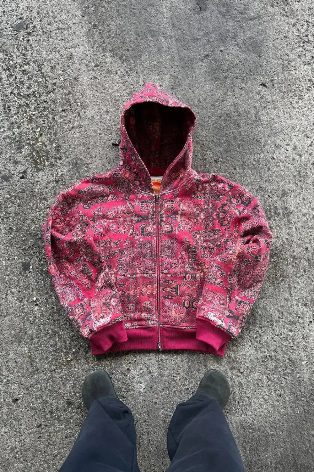 Gothic Full Pattern Printed Zipper Hoodie Red / M