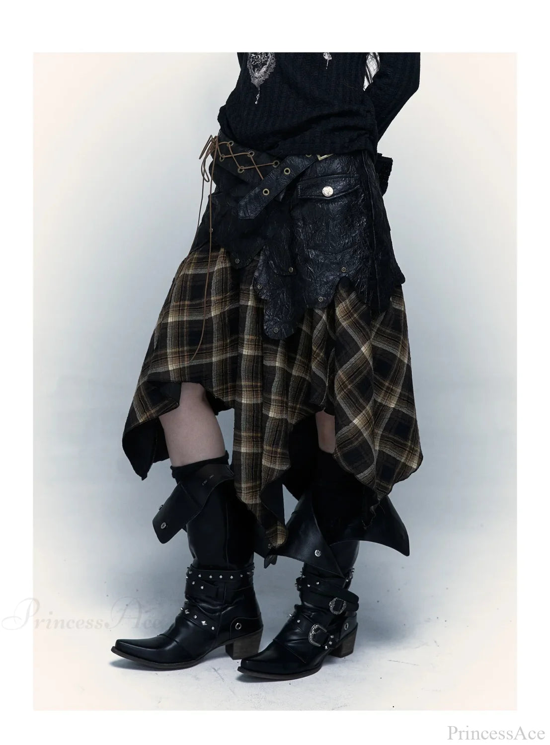 Gothic Harajuku Plaid Patchwork Skirt