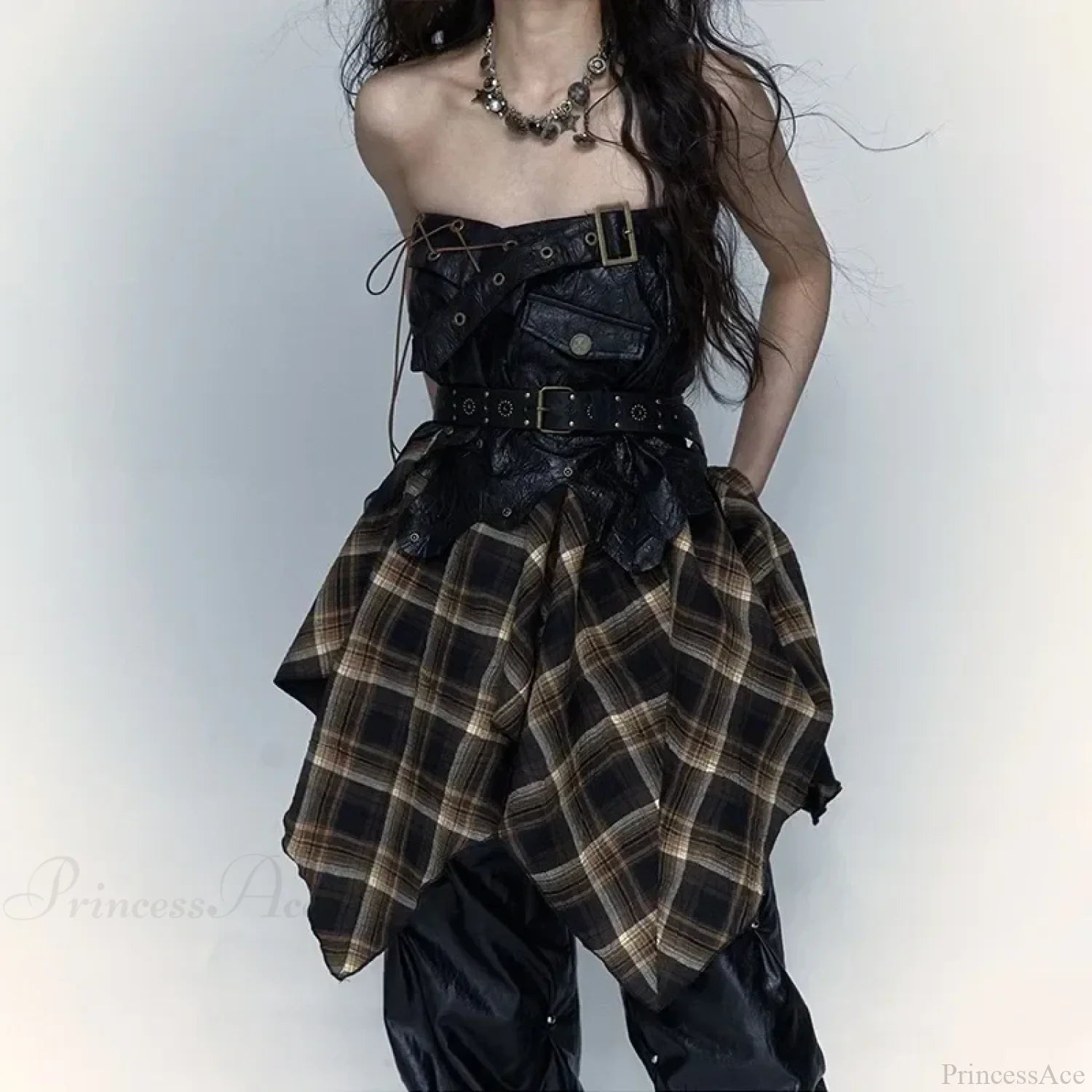 Gothic Harajuku Plaid Patchwork Skirt