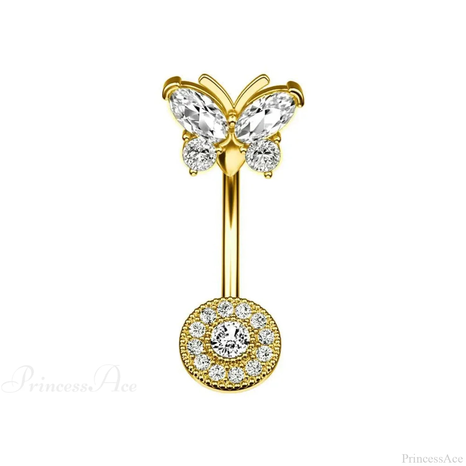 Gothic Heart Dangle Butterfly Belly Ring Style1 Gold
