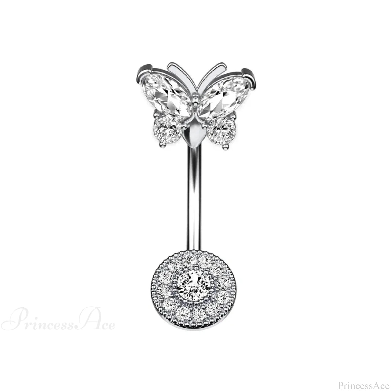 Gothic Heart Dangle Butterfly Belly Ring Style1 Silver