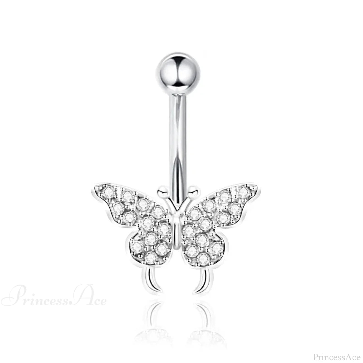 Gothic Heart Dangle Butterfly Belly Ring Style2 Silver